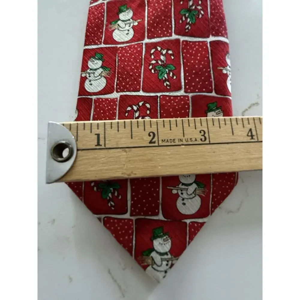 Nicole Miller New York 100% Silk Snowman Christmas Tie Holiday Whimsy Red